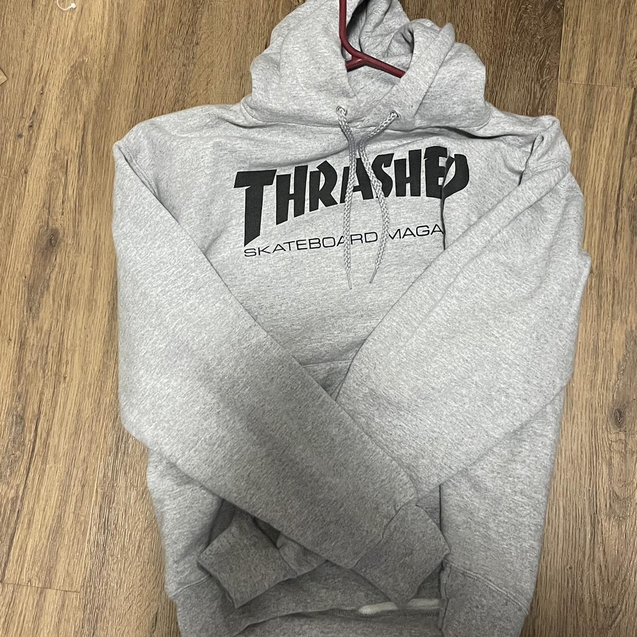 grey thrasher hoodie size s - Depop