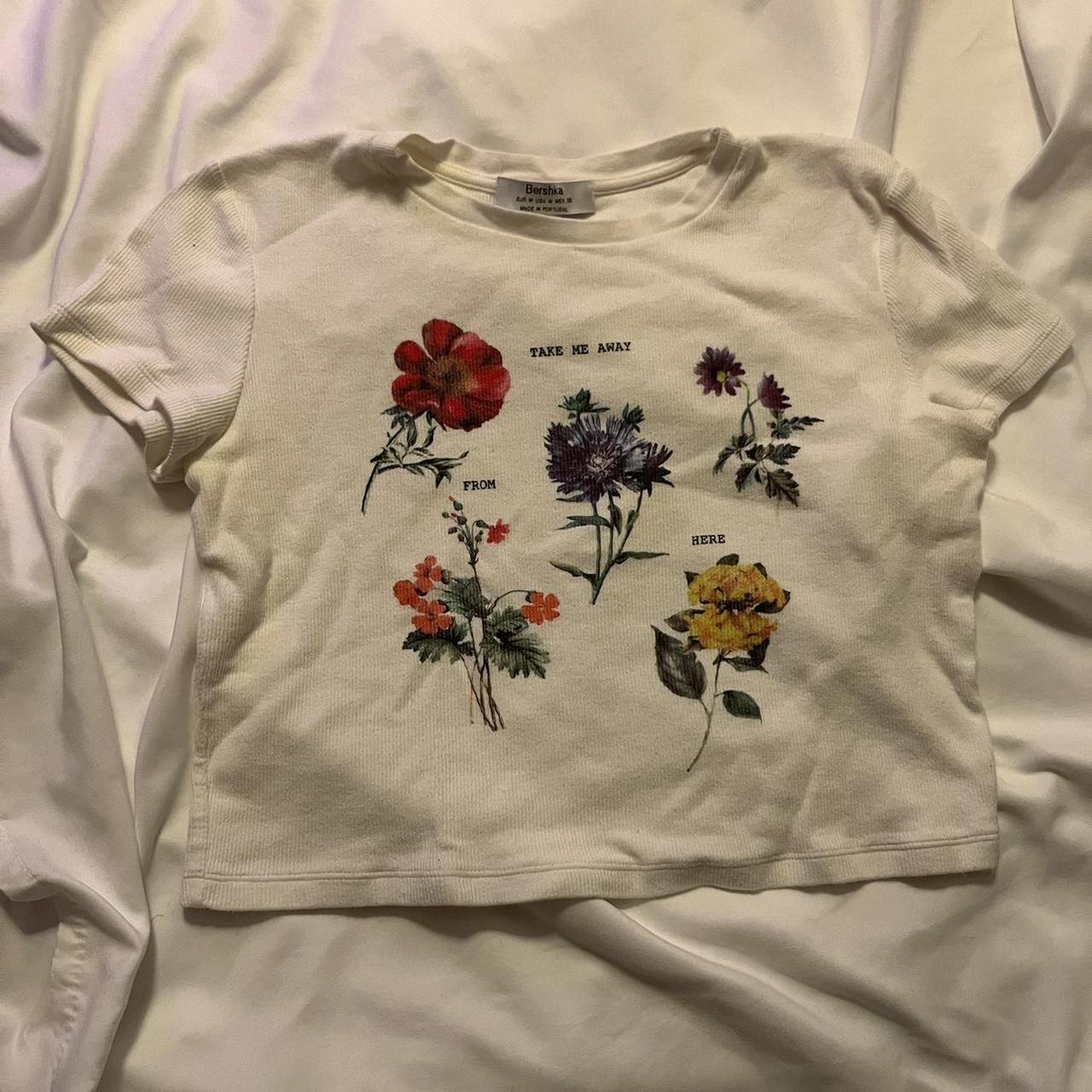 Bershka white shirt with flowers - Depop