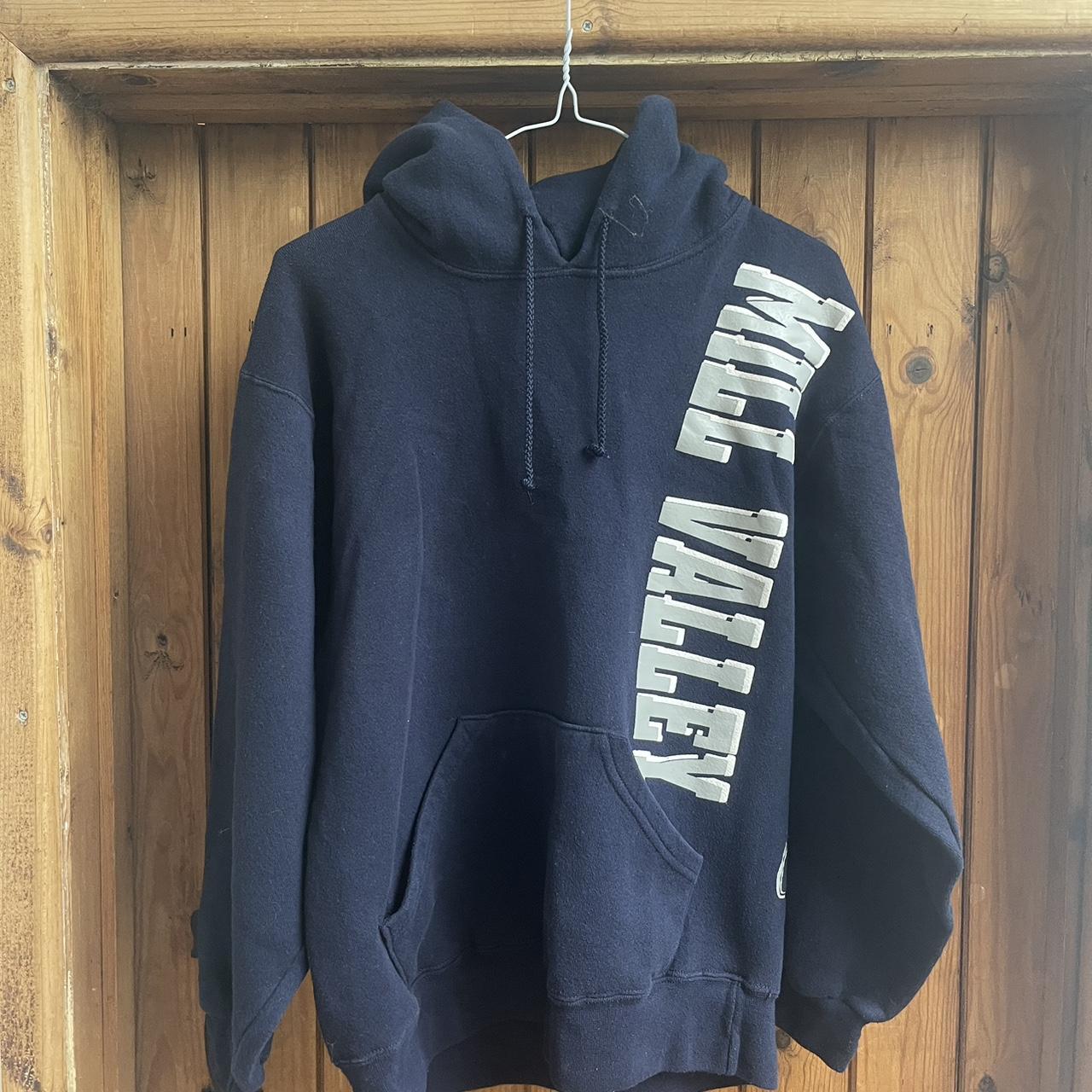 SMALL navy College MILL VALLEY hooded jumper / hoodie - Depop