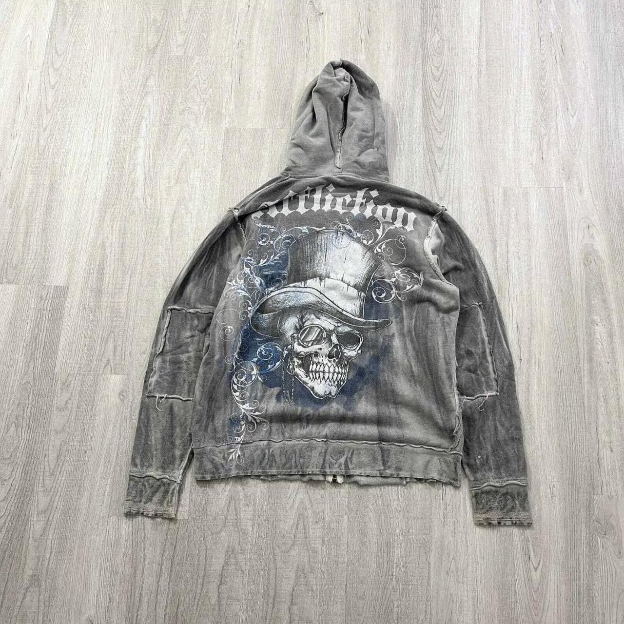 Affliction Men's Grey Hoodie | Depop