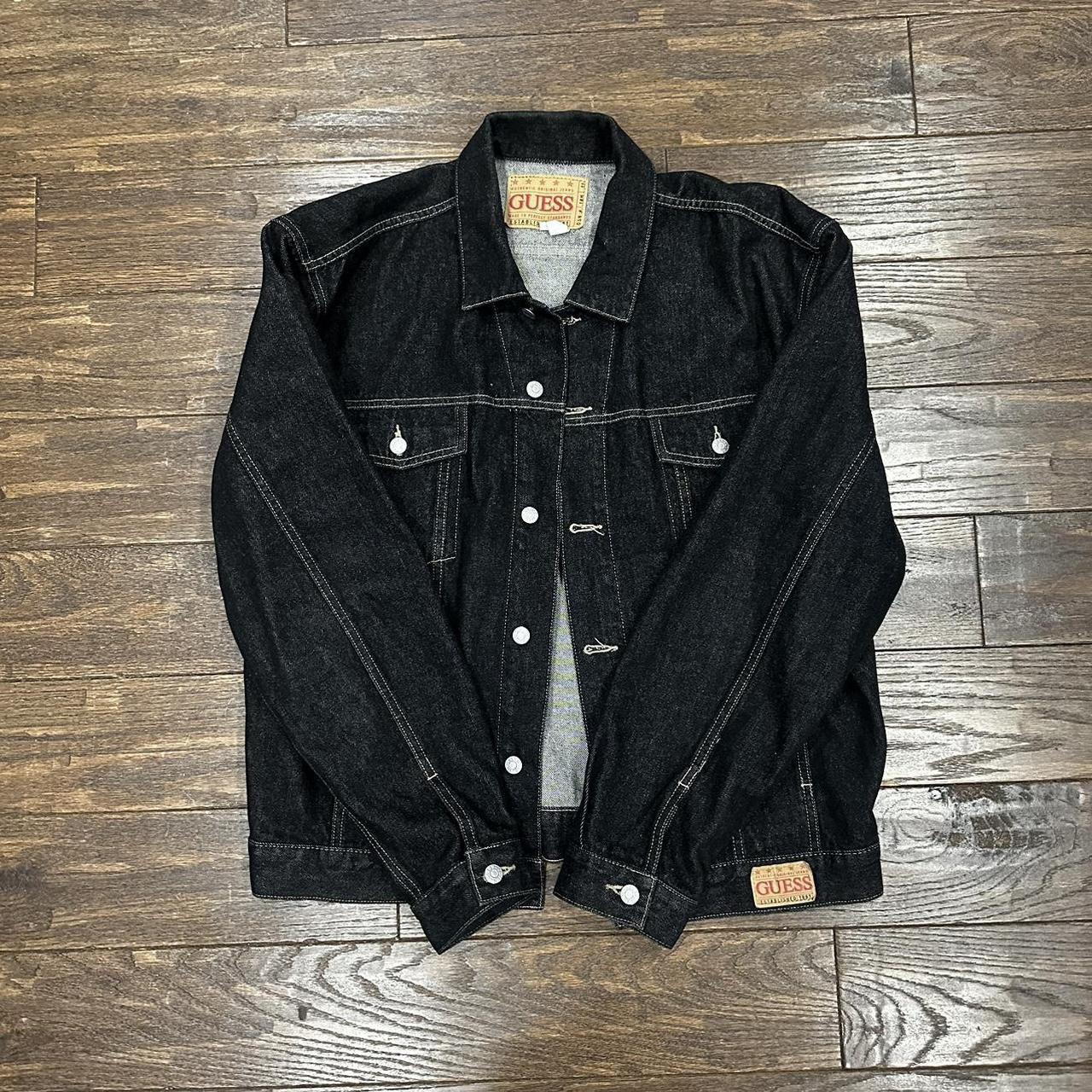 Guess Men XL Denim Jean Jacket Black Button Front