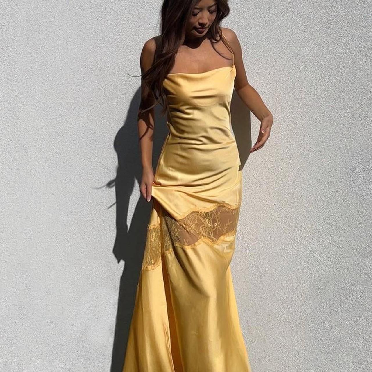 Renting Meshki yellow chandra dress Size... - Depop