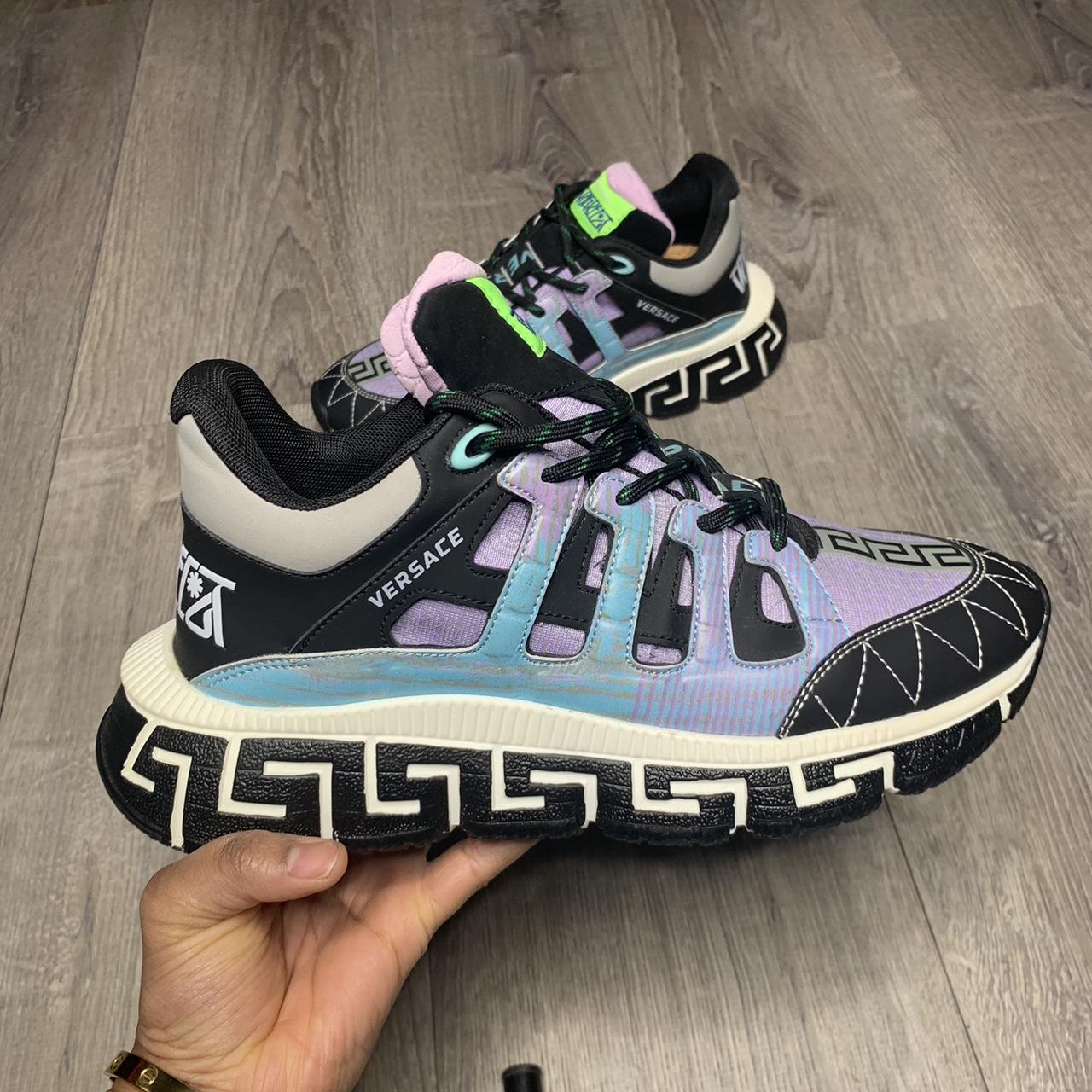 Versace Womens Chain Reaction sneakers in black and - Depop