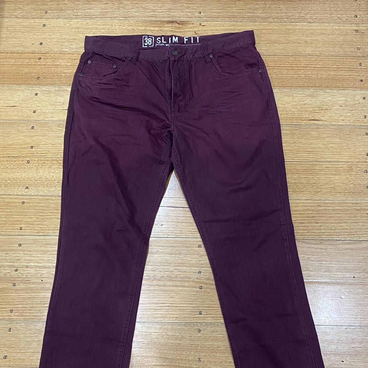 Size 36 burgundy red slim stretch jeans Great... - Depop