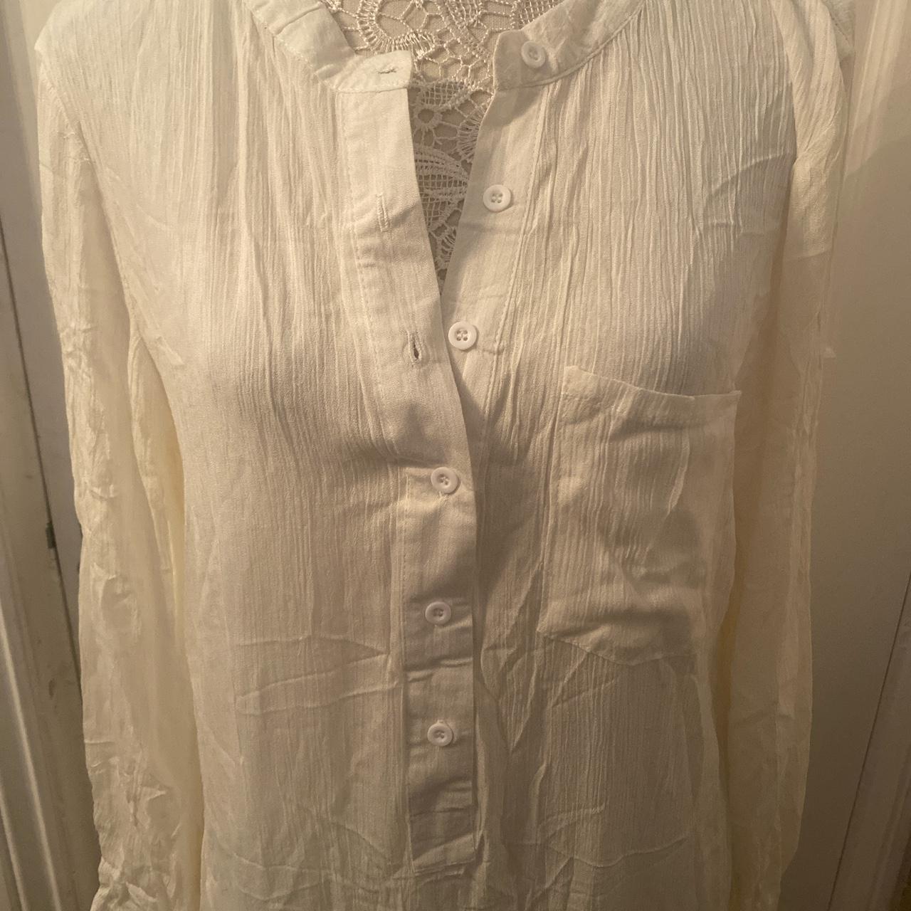 White maxi shirt dress with front pocket, slits to... - Depop