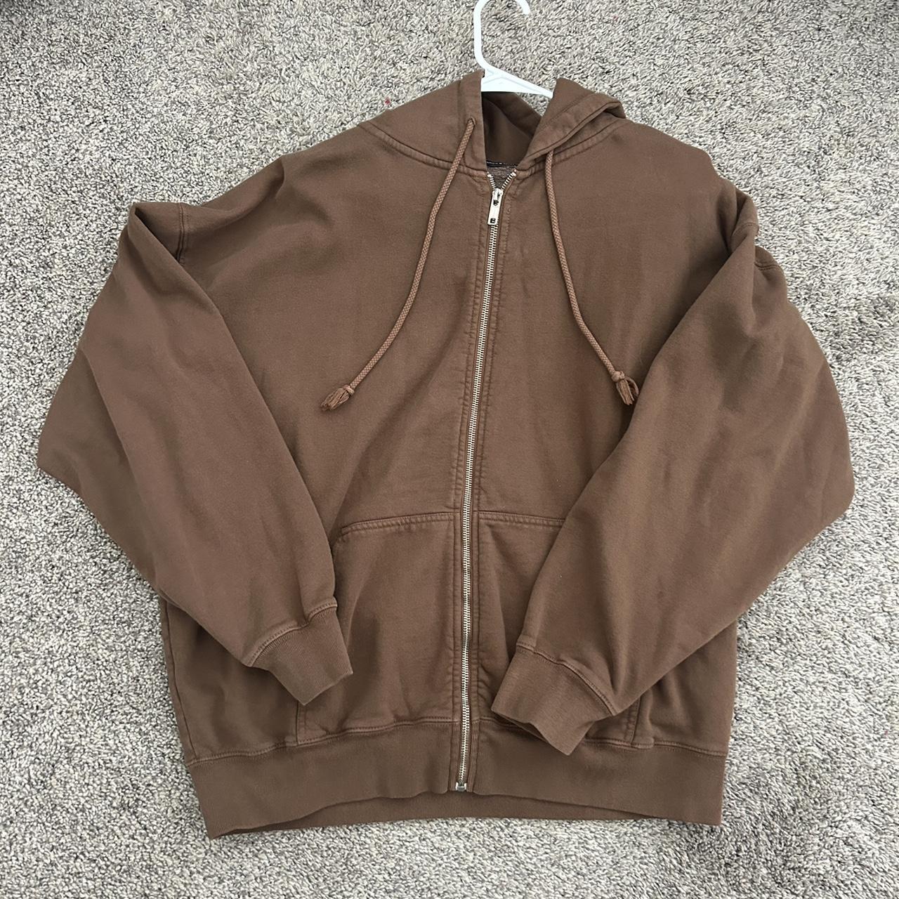 Repop brandy Melville brown oversized zip up hoodie - Depop