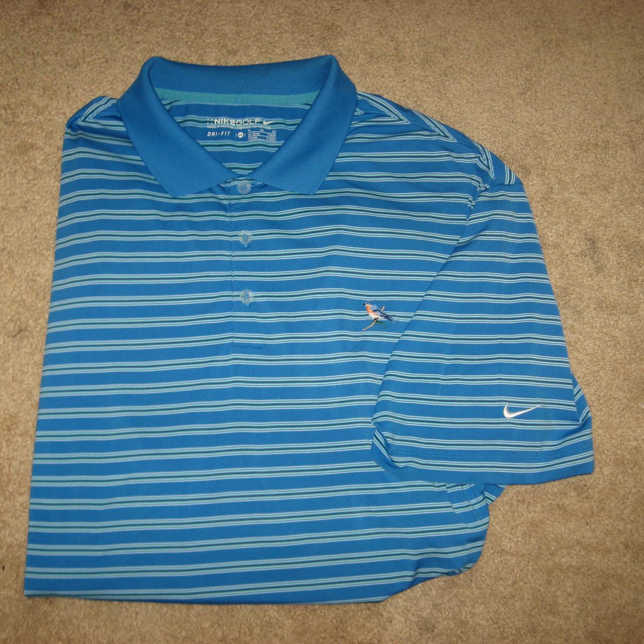 This Mens Blue Striped NIKE GOLF Stretch DriFit Poly... - Depop