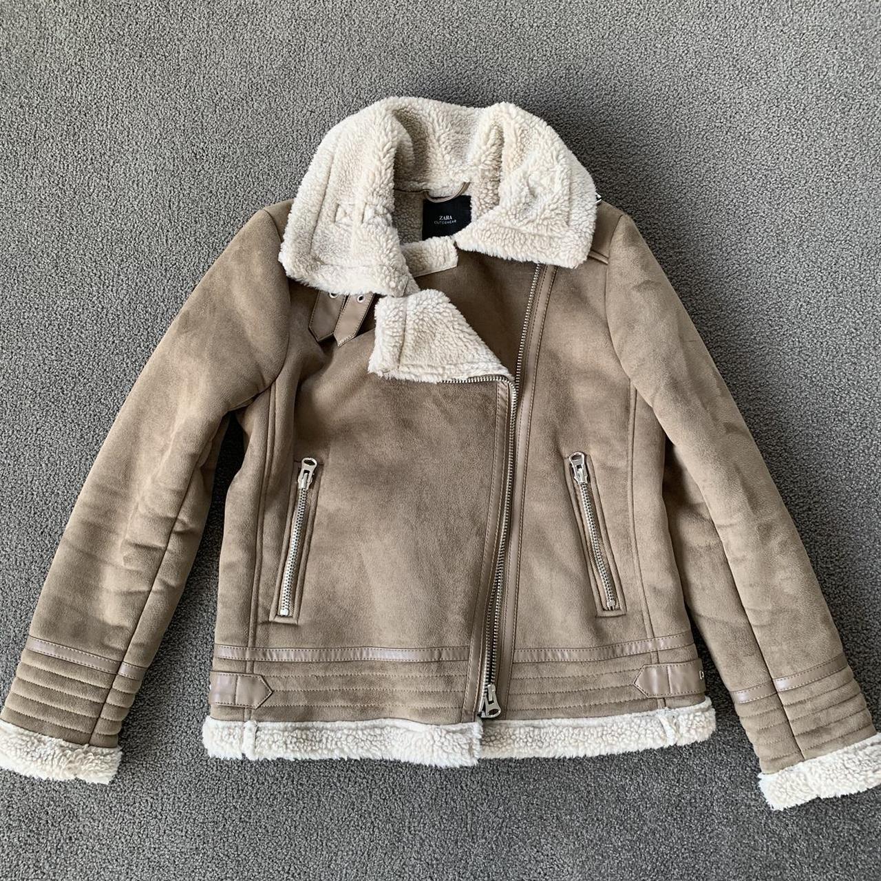 Zara faux shearling biker jacket Medium Worn a... - Depop