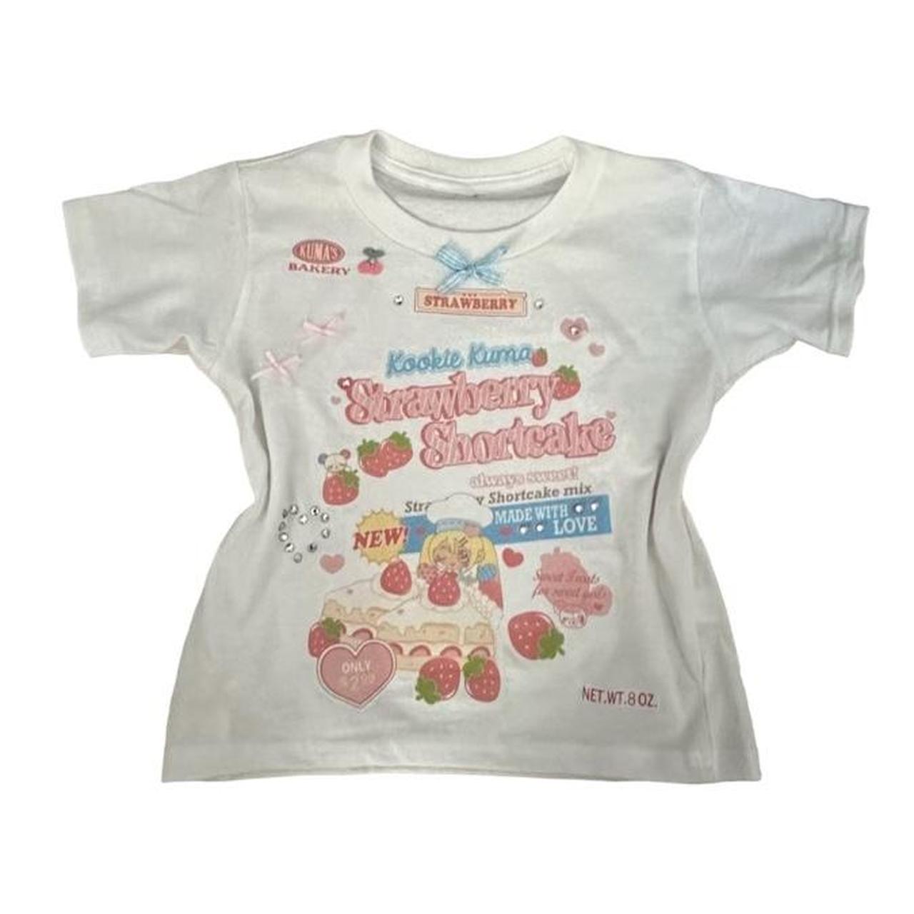 kookie kuma strawberry shortcake white baby tee !!... - Depop