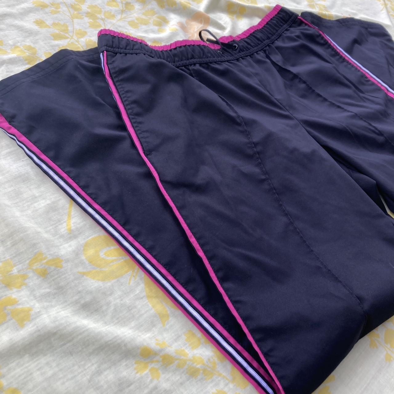 Y2k track pants. Black drawstring pants with pink... - Depop