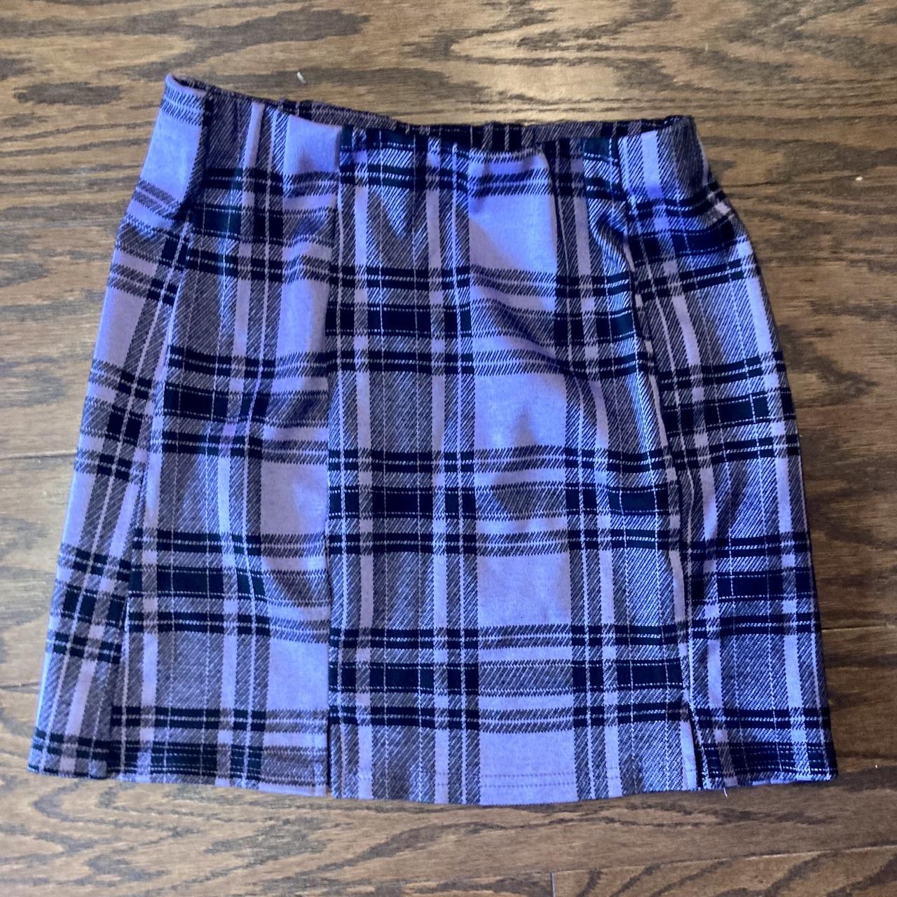 Purple plaid micro mini skirt. Stretchy shirt skirt... - Depop