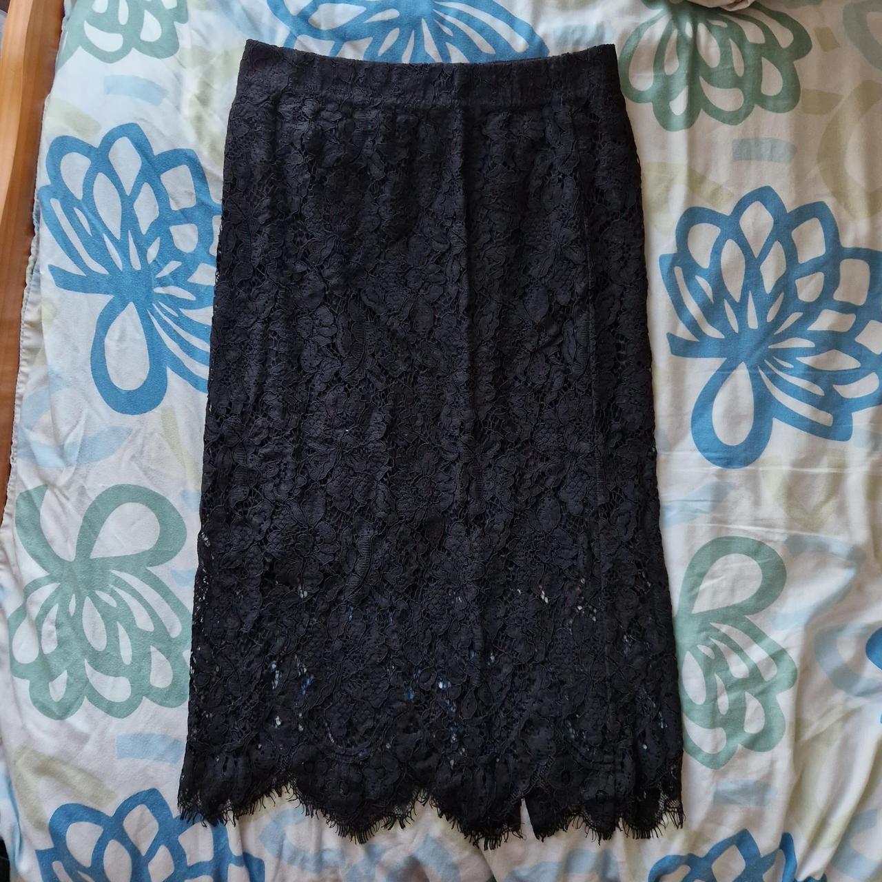 Zara black ruffle lace midi skirt Size m Elastic... - Depop