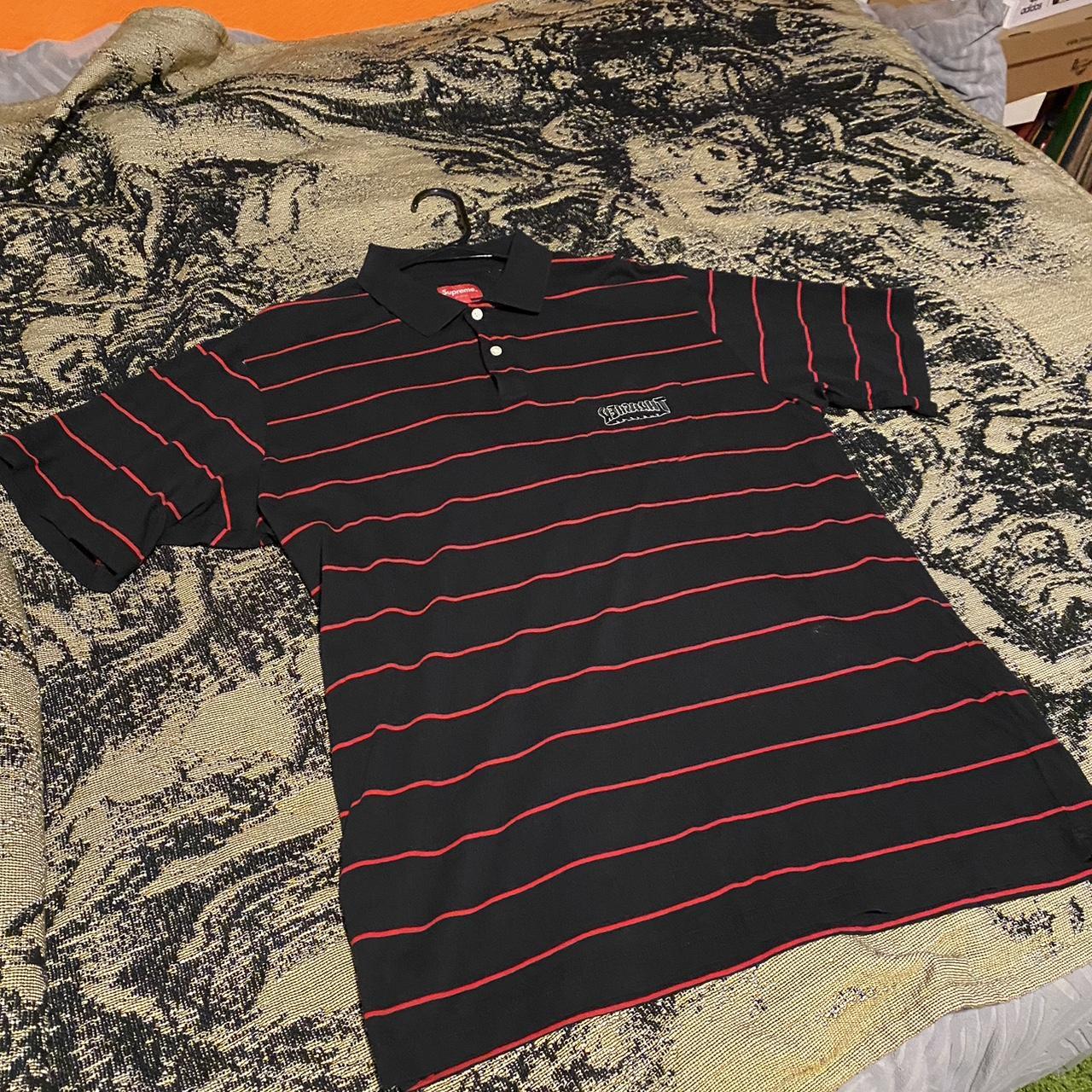 Supreme X Thrasher Stripe Polo Black Red Men's... - Depop