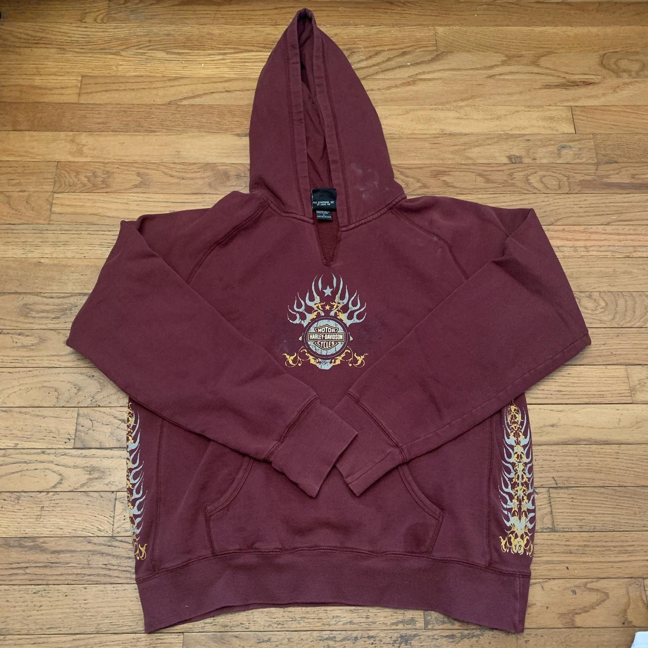 Harley Davidson Men's Burgundy Hoodie | Depop