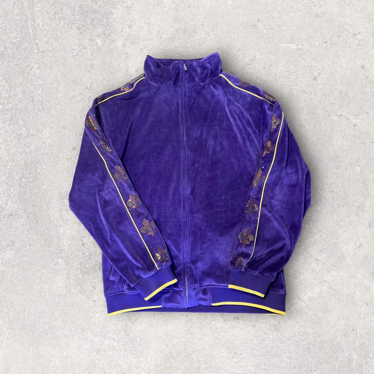 Mens Purple Velour Tracksuit with Yellow Piping