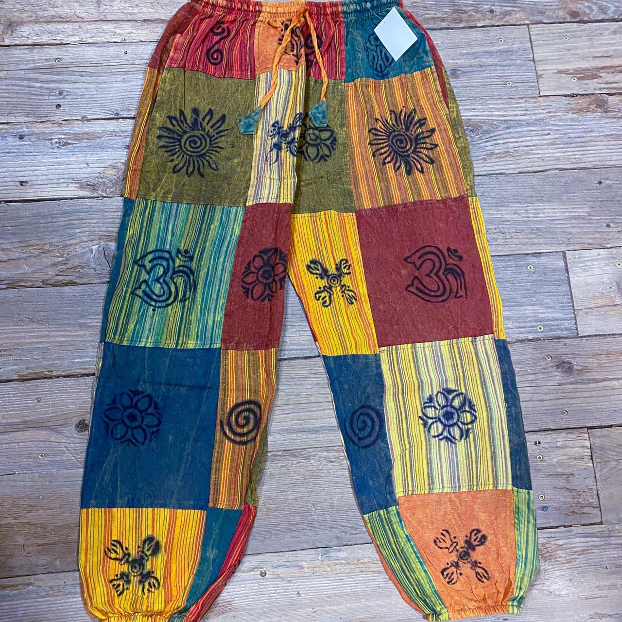 Beautiful boho hippie patchwork pants Drawstring... - Depop