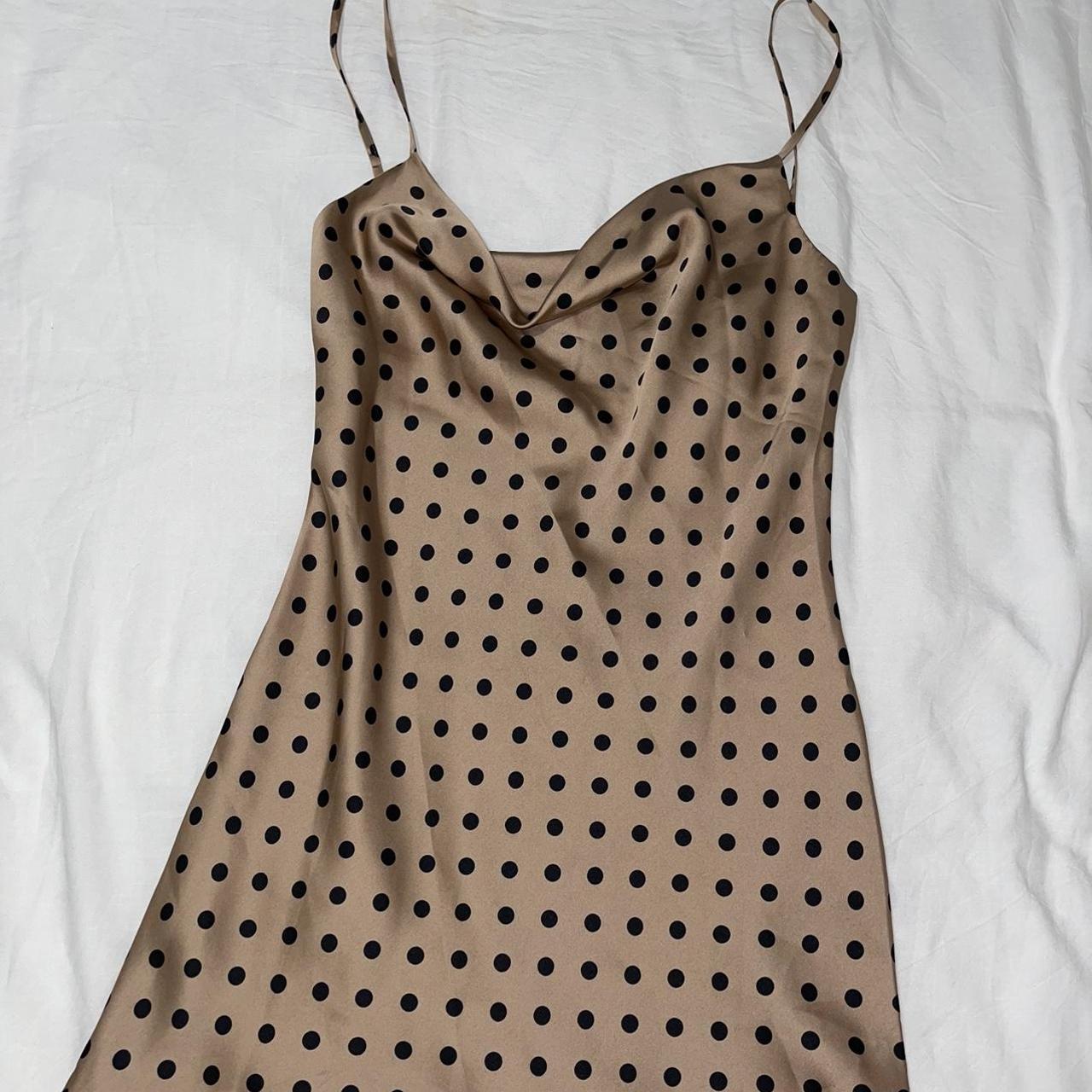 GLASSONS - Beige Polka Dot Silk Slip Dress. Size 8.... - Depop