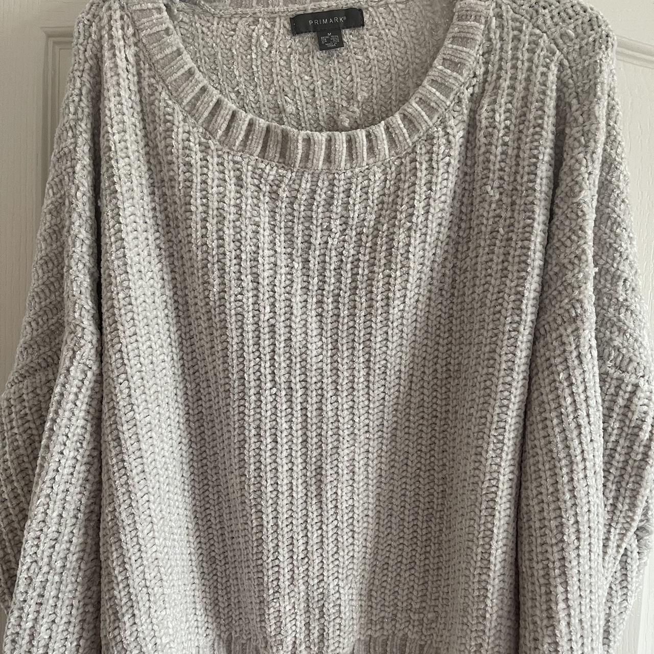 Knitted jumper Light grey/ cream colour with... - Depop