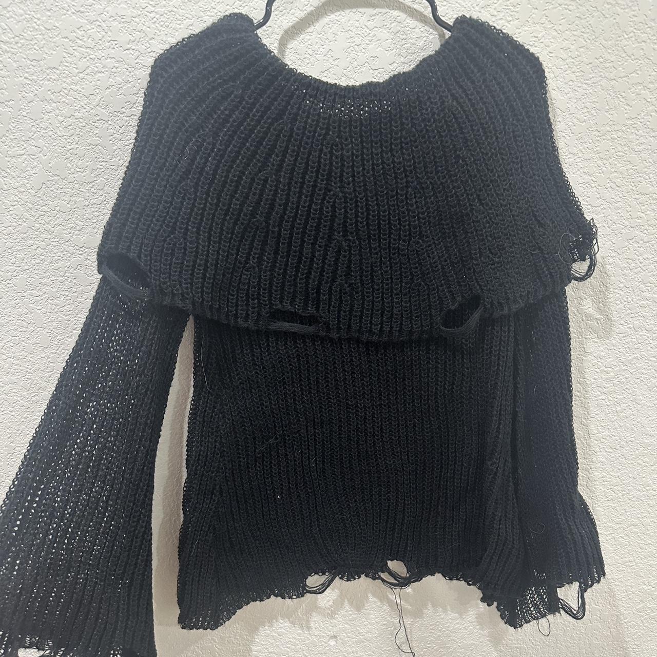 Goth Off Shoulder Flare Sleeve Ripped Sweater - Depop