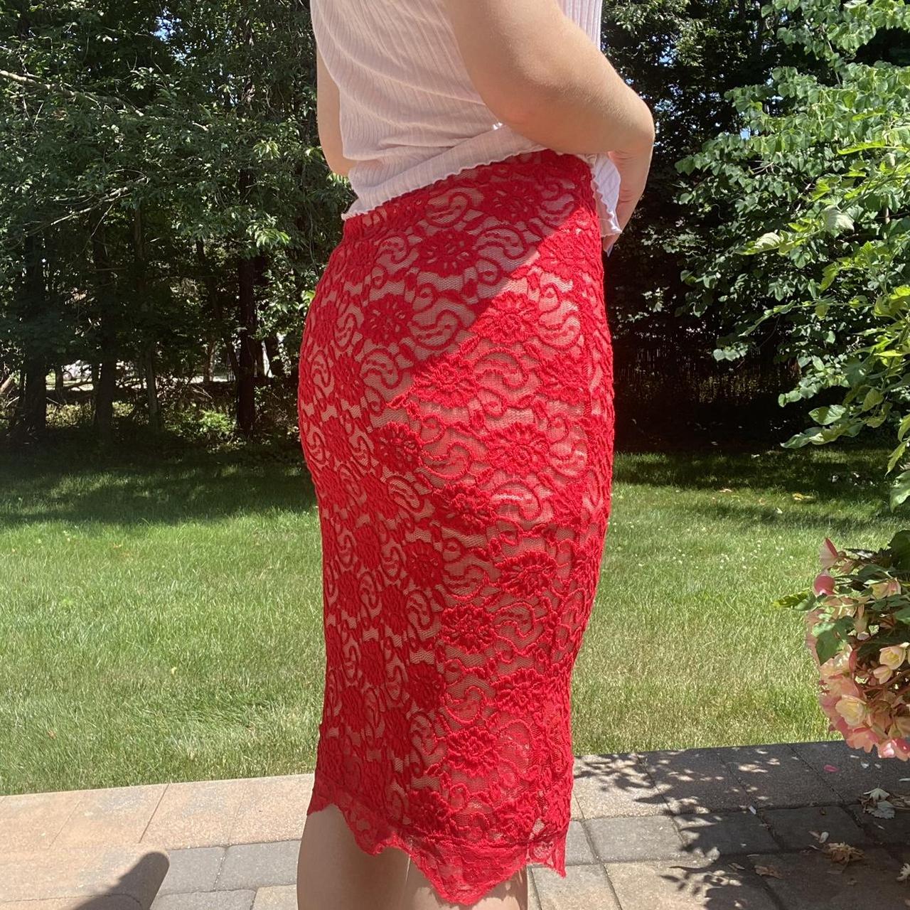 Red Lace Skirt ️ Nude Lining Size Small Slightly Depop