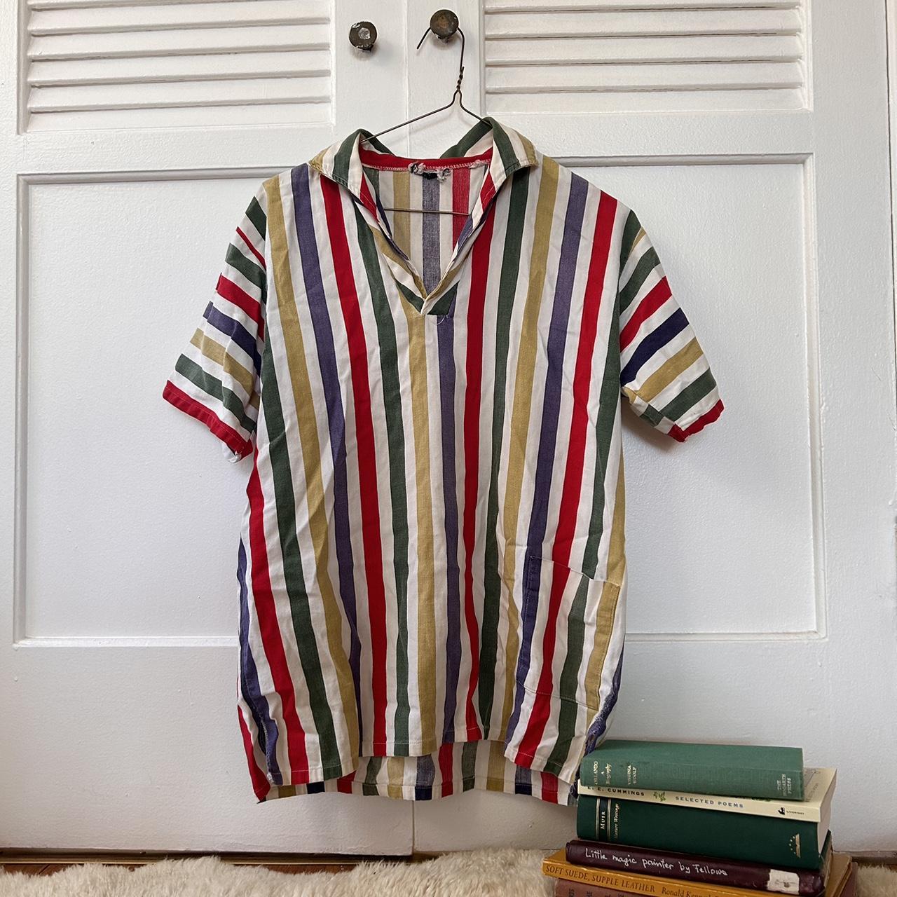 Vintage rainbow striped 70s era collared top. Feels... - Depop