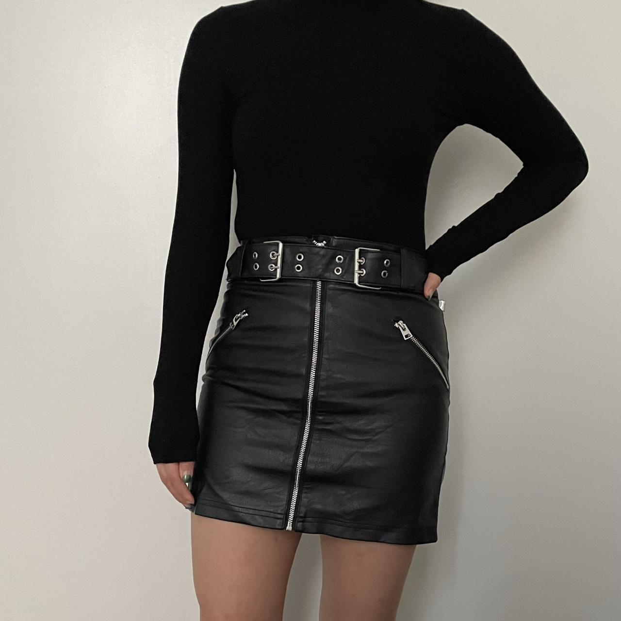black leather high-rise biker mini skirt with Depop