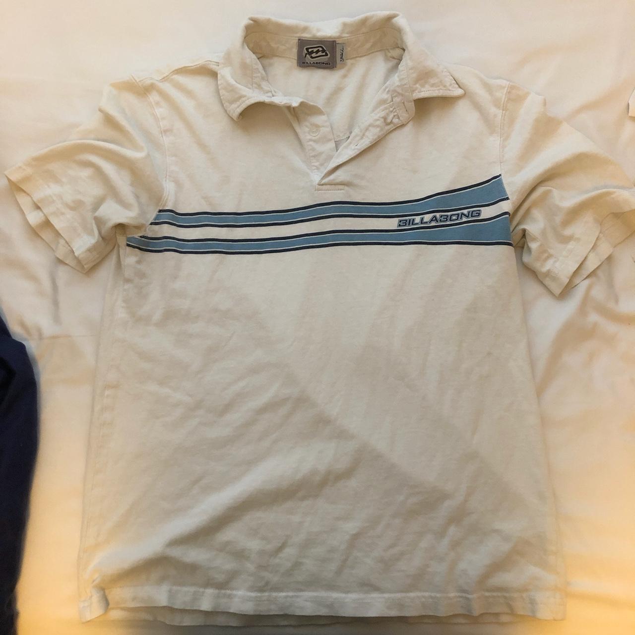 billabong polo shirt blue stripe fits like medium - Depop