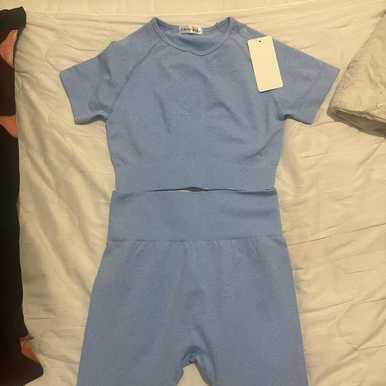 BABY BLUE GYM SET NICE FIT HOLDS U IN THICK MATERIAL... Depop