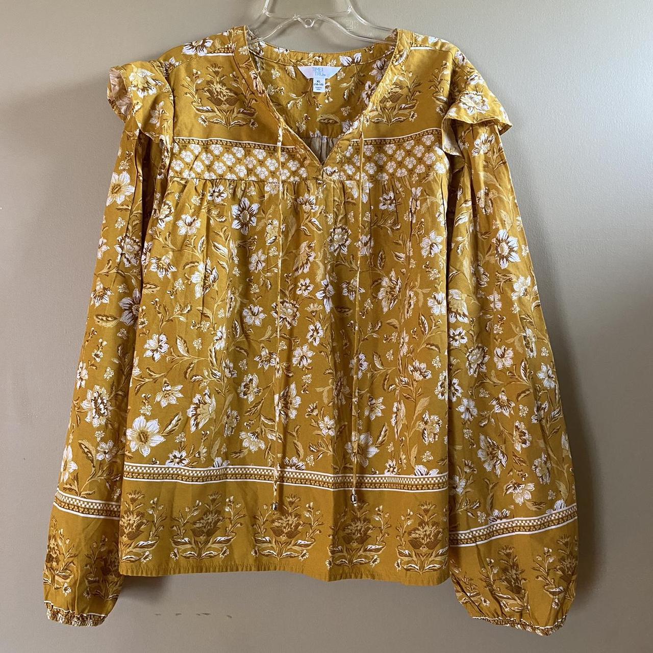 Time and Tru Women's Yellow and Gold Blouse | Depop