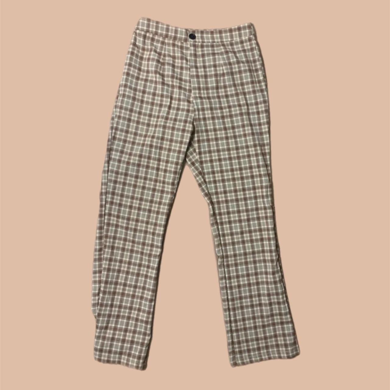 Brown checkered straight leg Shein trousers- size... - Depop