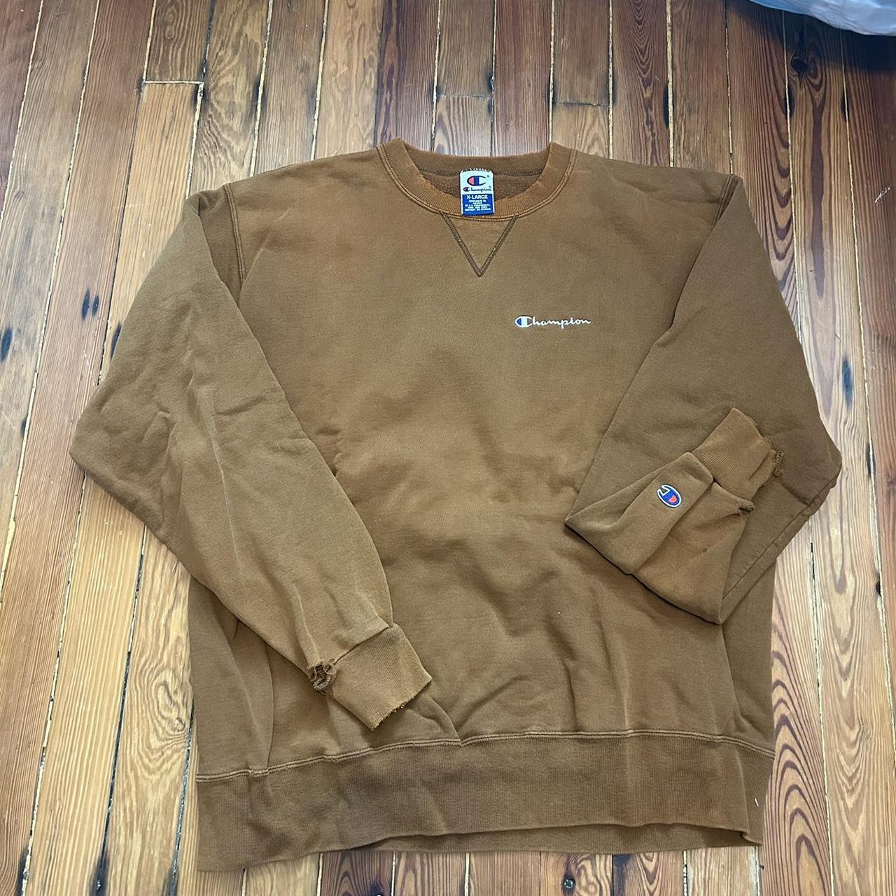 Brown champion crewneck best sale