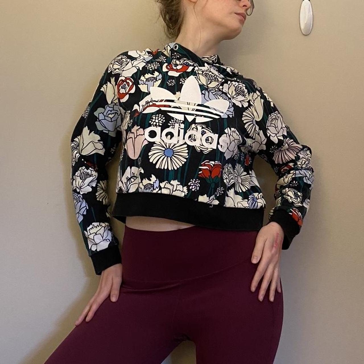 Adidas floral crop hoodie best sale