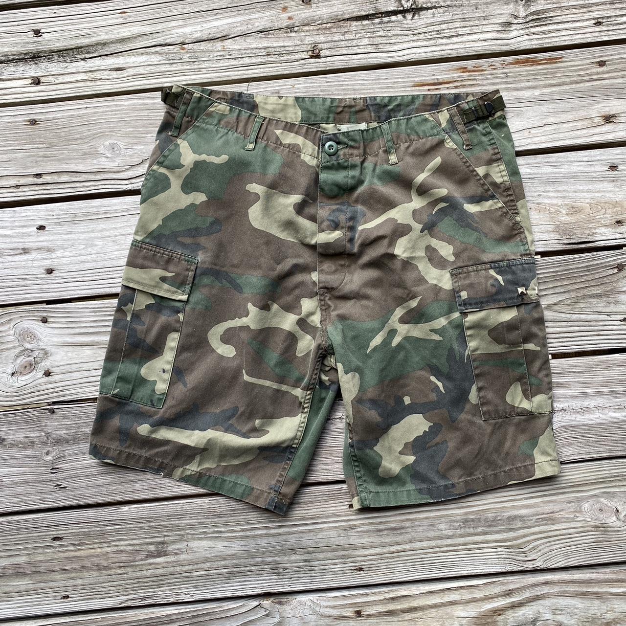 Vintage baggy military woodland camo jorts | Depop