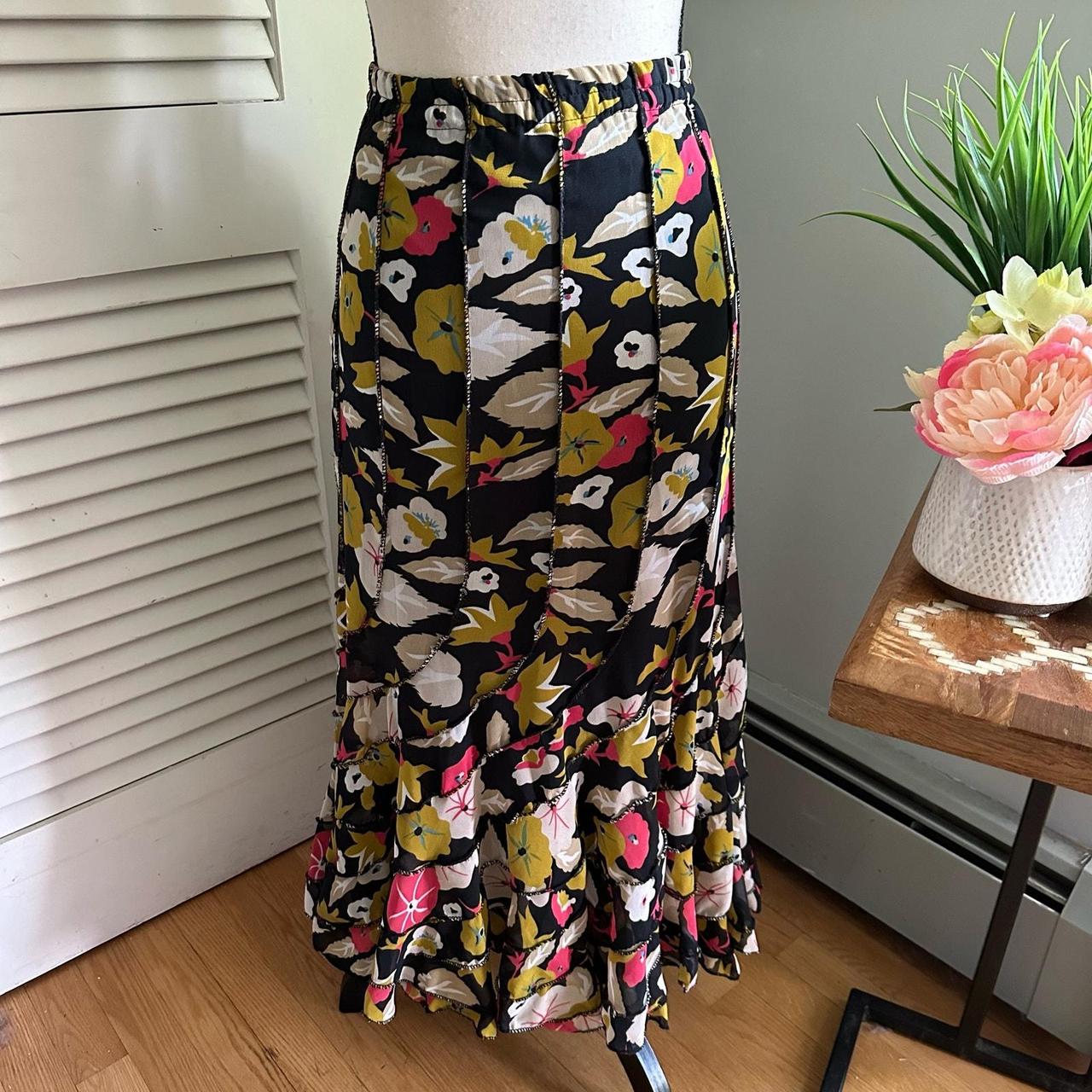 Vintage 90s DIMRI Skirt Black Floral Tiered Ruffle. Depop