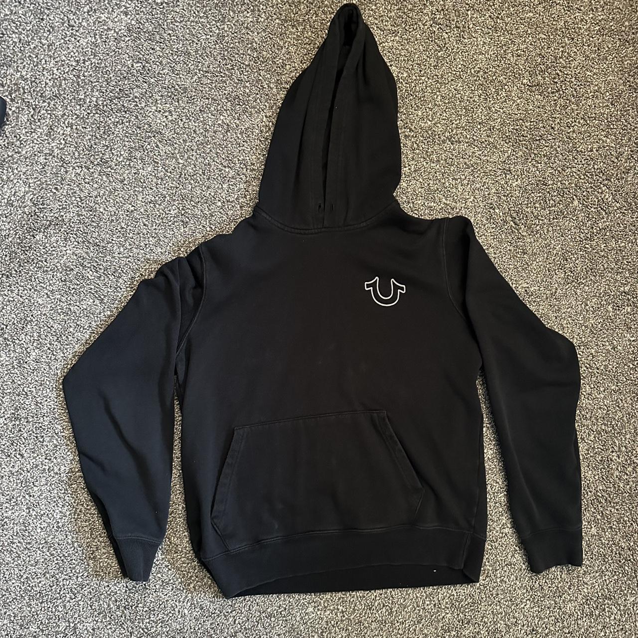 large Black True Religion hoodie with horseshoe on... - Depop