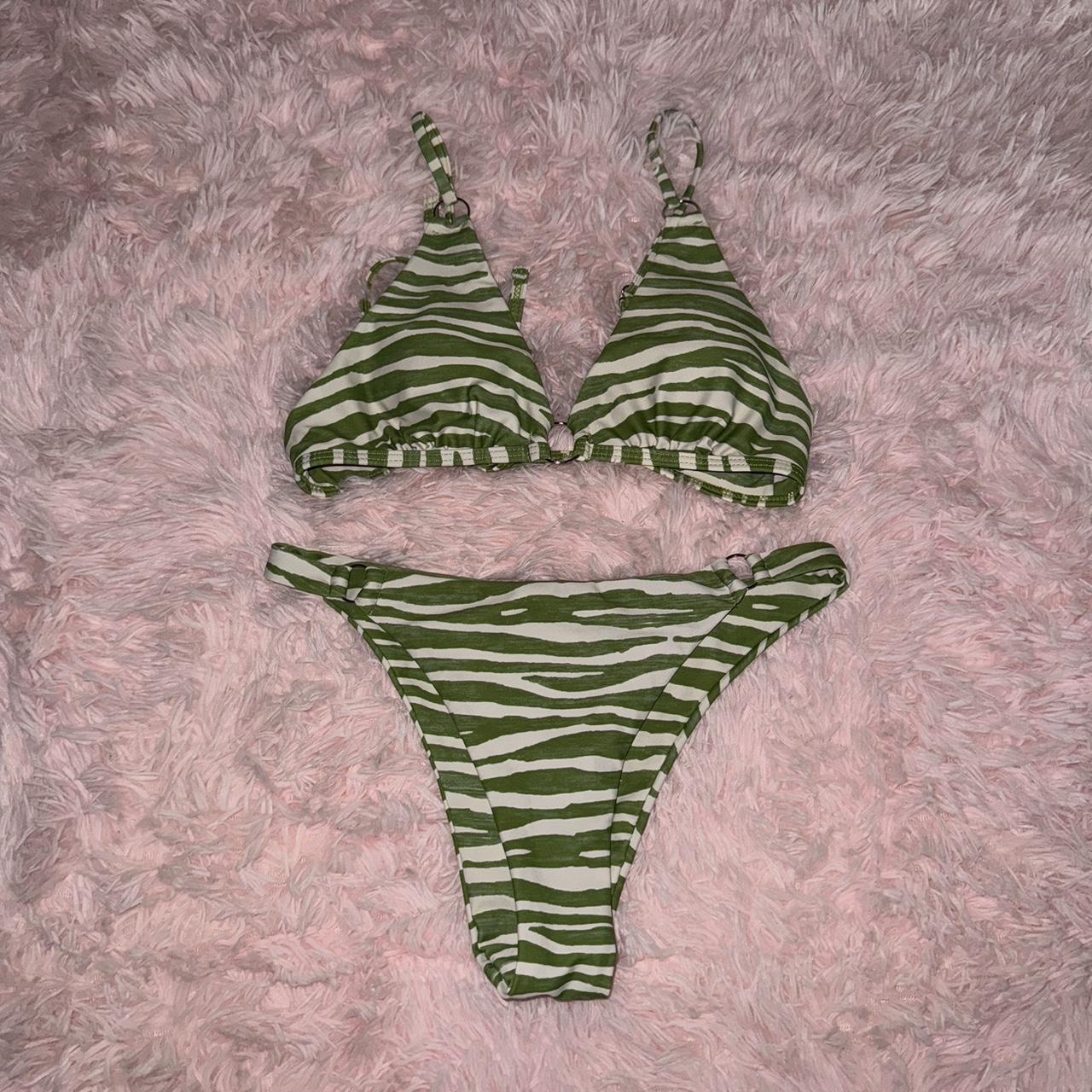 green zebra print bikini size S never worn Depop
