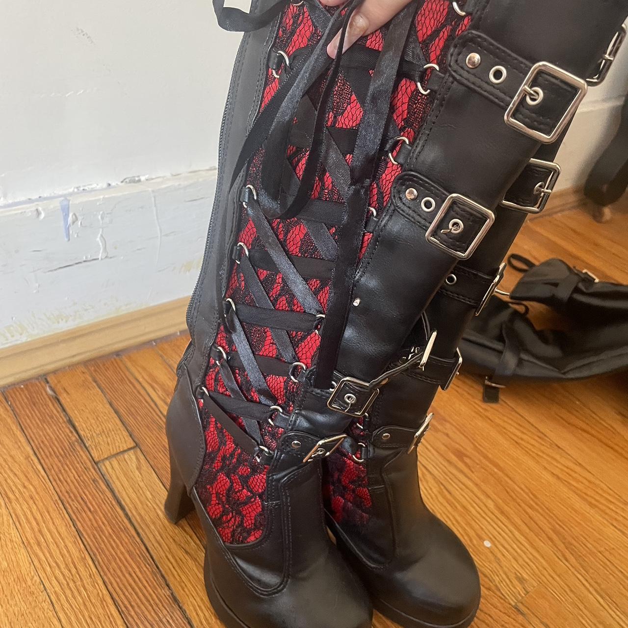 日本未発売+送料関税込☆ DEMONIA CRYPTO-106 Demonia cult Boots CRYPTO106 Black Red Vegan Leather 4” Heal