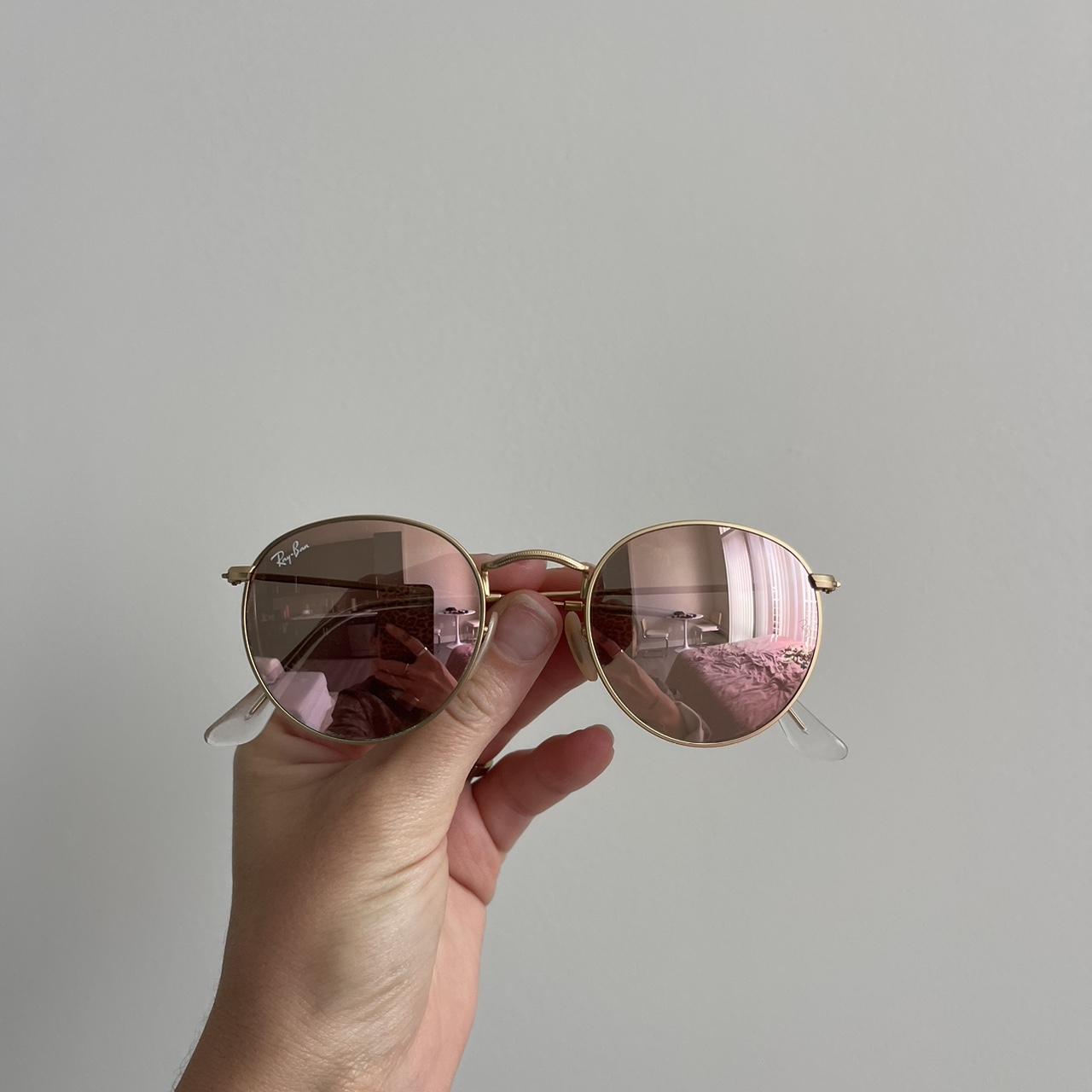 Rayban round pink mirrored gold sunglasses. no. Depop