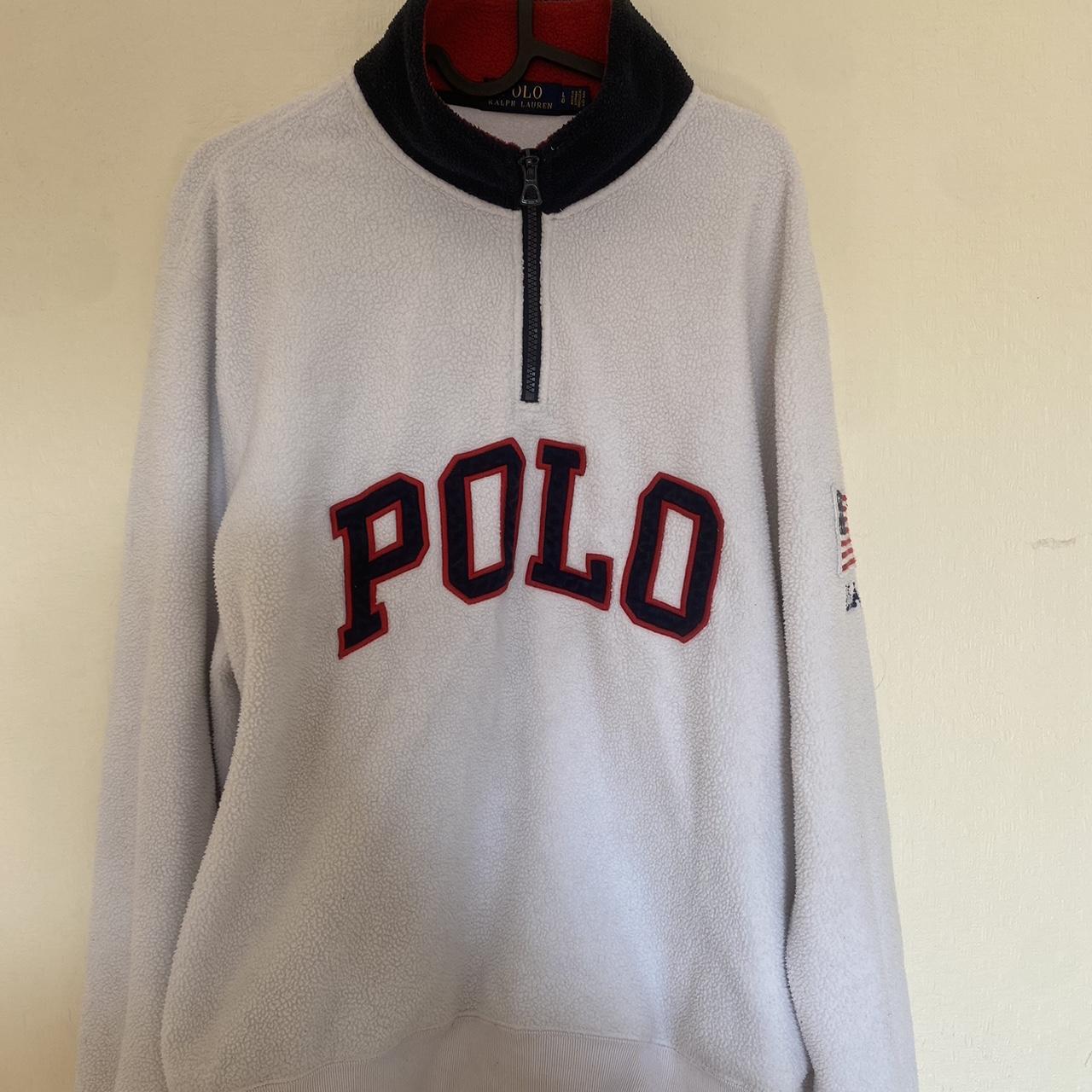 White and red polo Ralph Lauren spellout quarter zip... - Depop