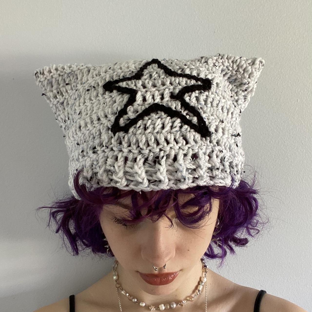 crochet star fuzzy cat hat !! us shipping only 100% - Depop