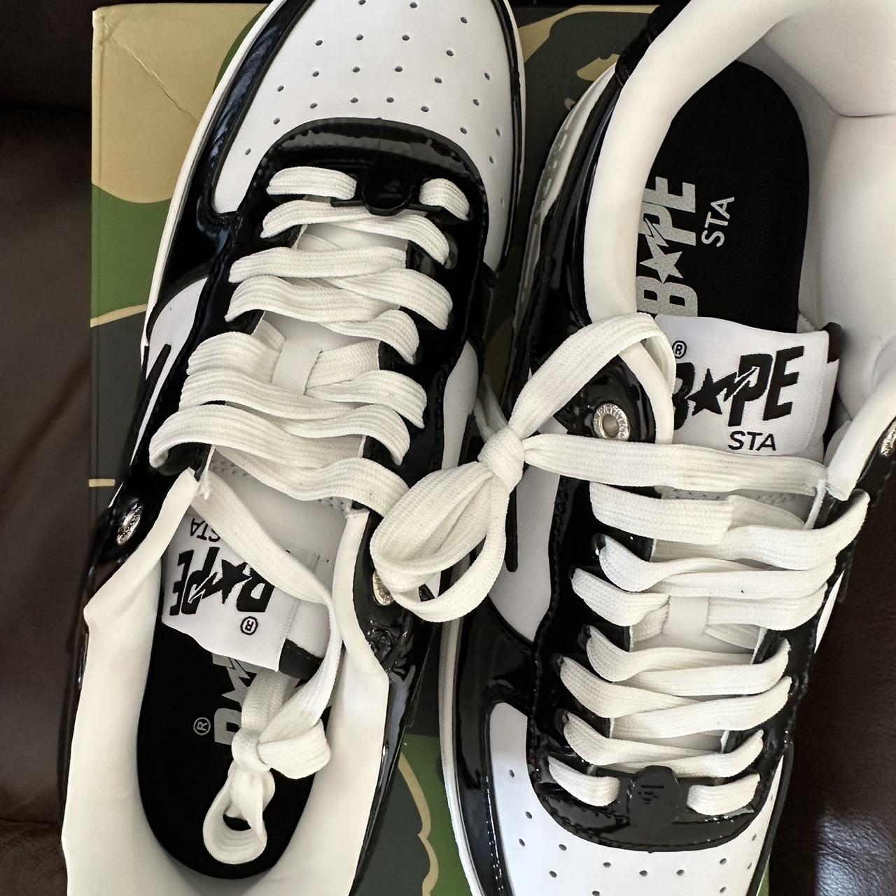 BAPE Men's Black and White Trainers | Depop