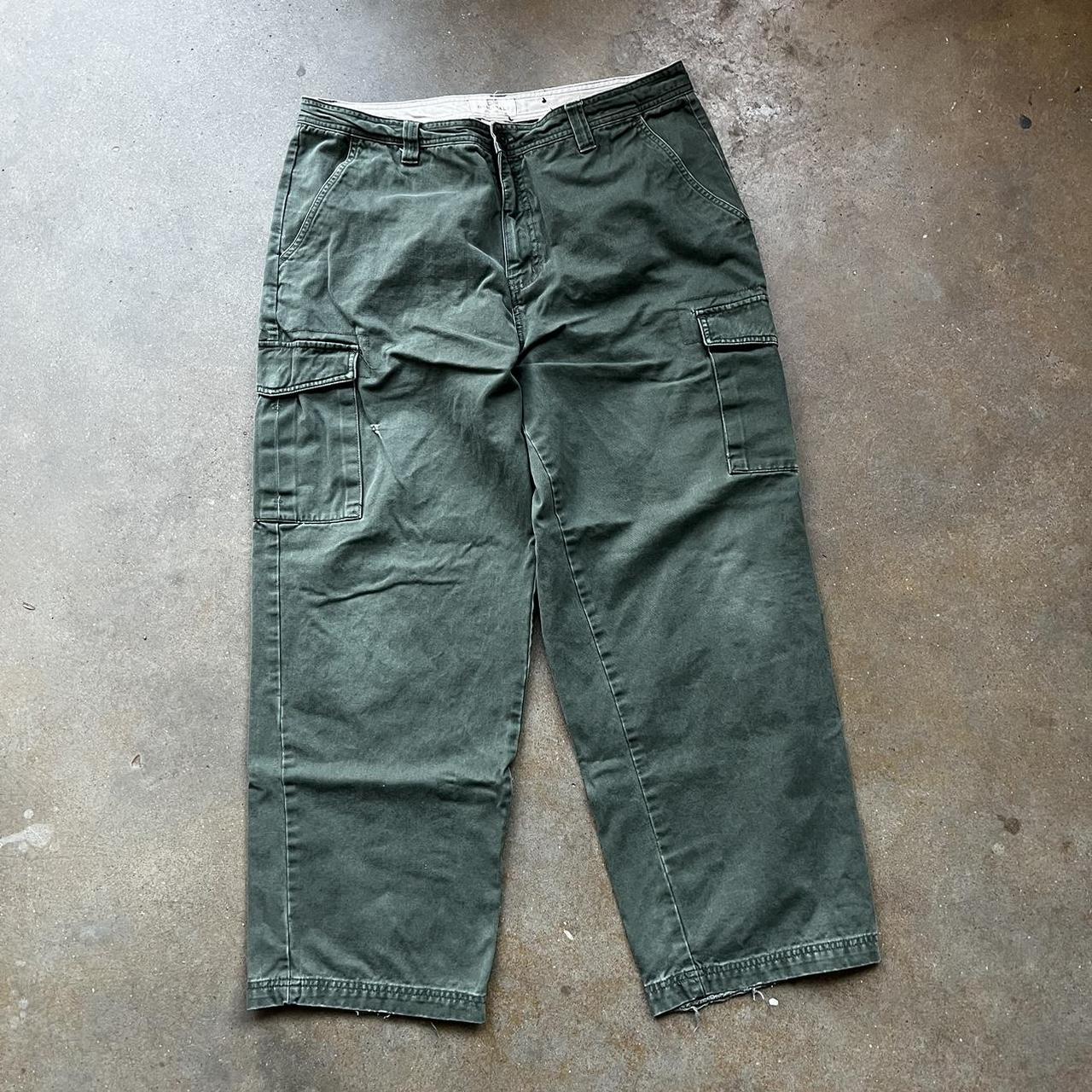 Faded Glory Men's Green and Khaki Trousers Depop
