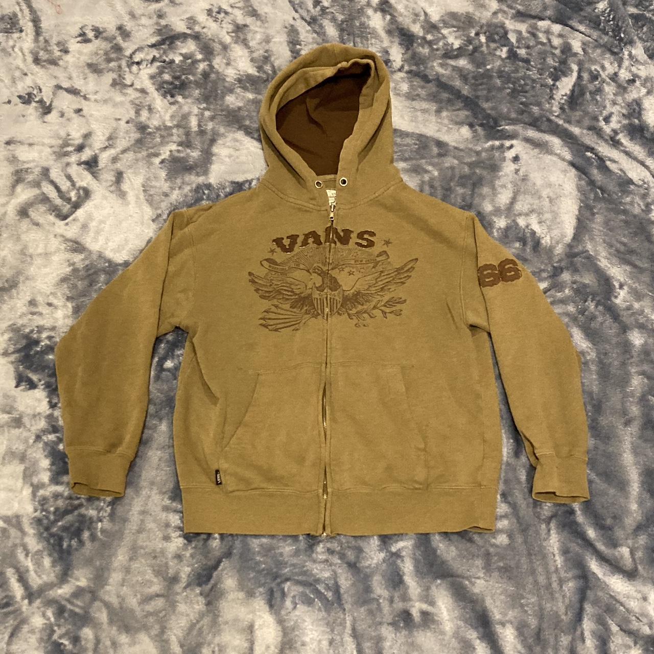 Vintage vans hoodie olive green and brown with sick... - Depop