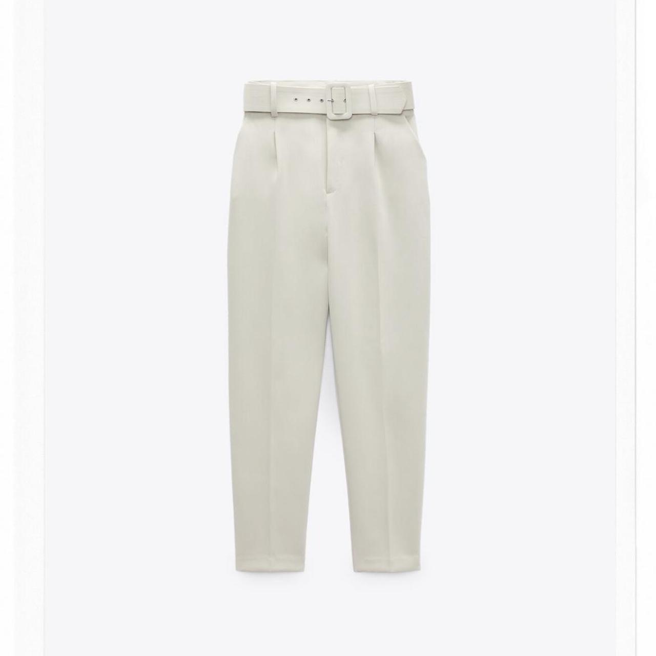 PANTS WITH FABRIC-COVERED BELT - Ecru