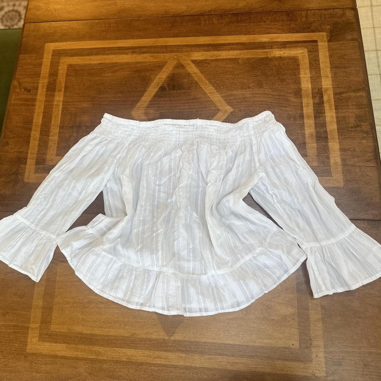 Cato White Off the Shoulder Striped Ruffle Bell... - Depop