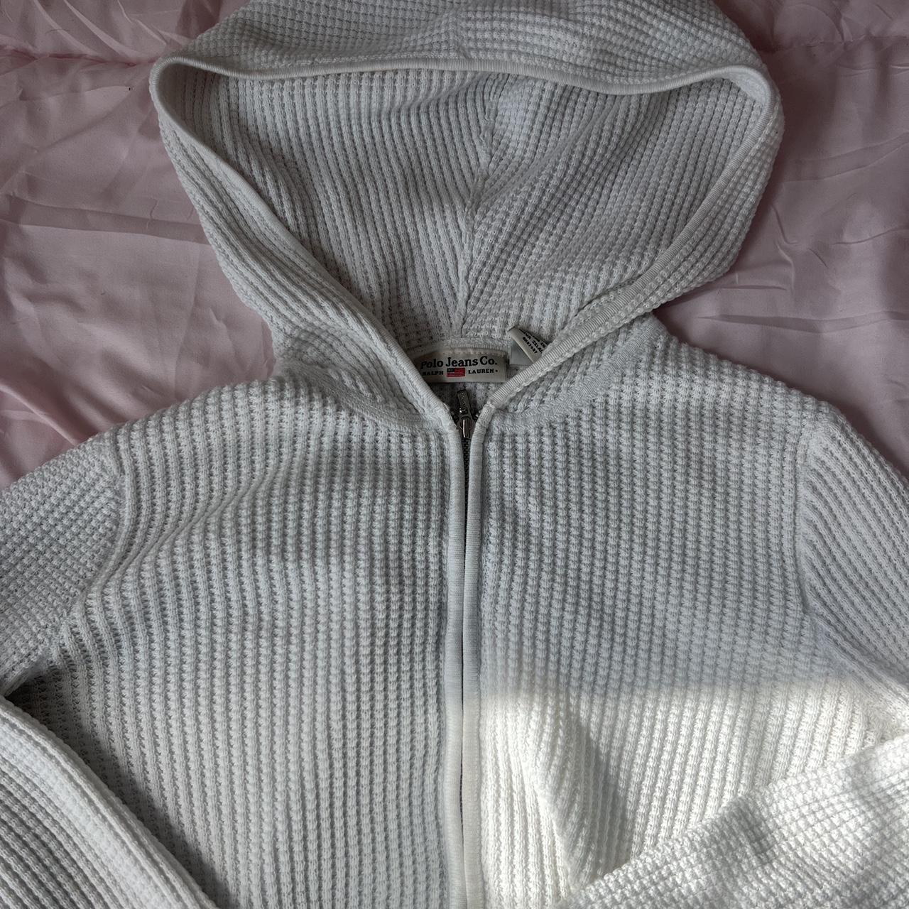 White knitted/ribbed polo zip up 🤍size youth large... - Depop