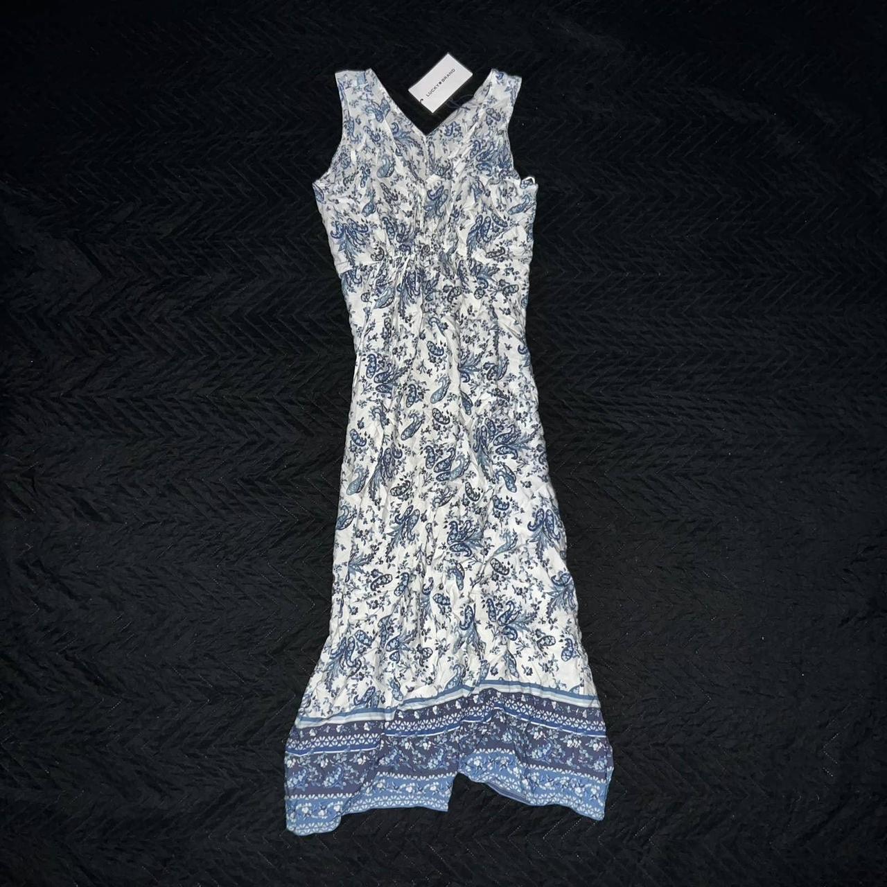 Lucky Brand Women's White and Blue Dress | Depop