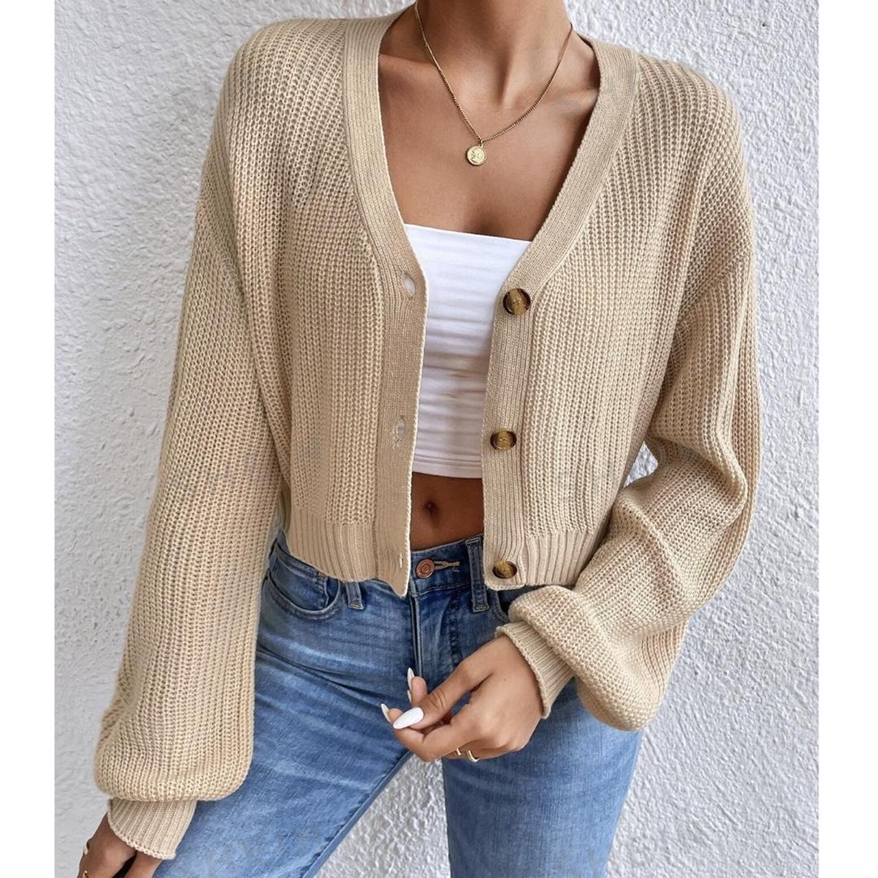 Beige knitted crop cardigan. Super soft and perfect... - Depop