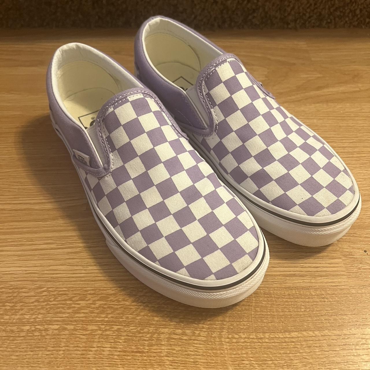 Classic Slip On Checkerboard Purple Vans retails. Depop