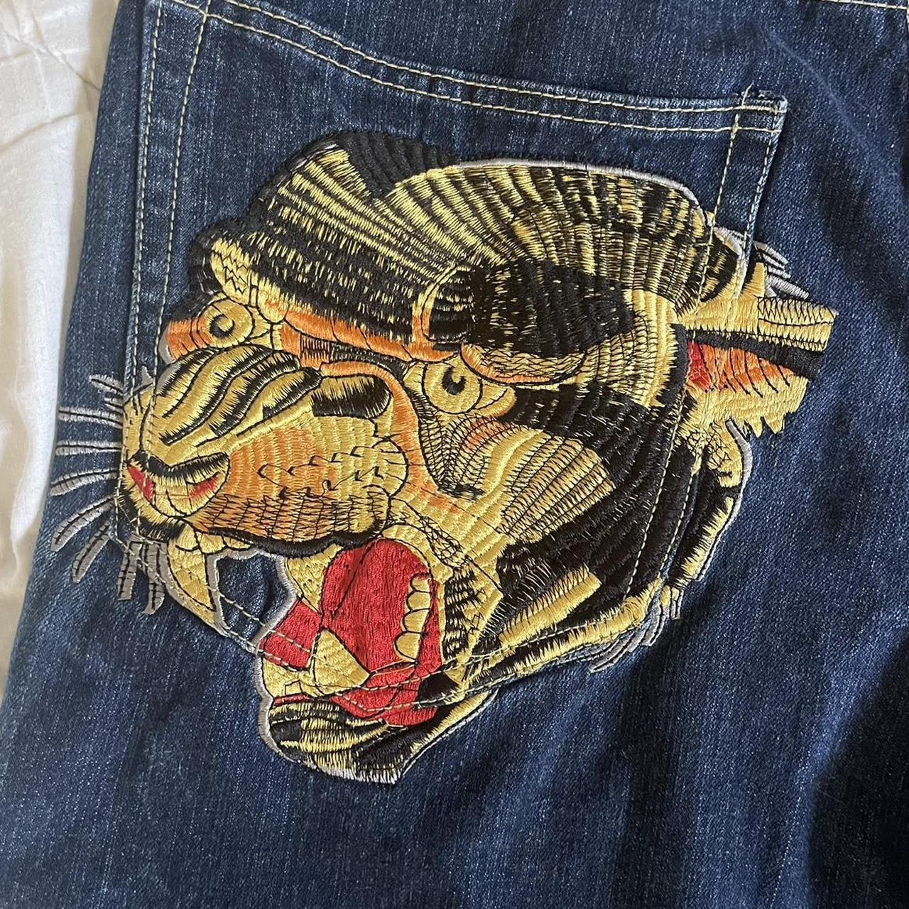 super sick embroidered Ed hardy jorts gotta repop... - Depop